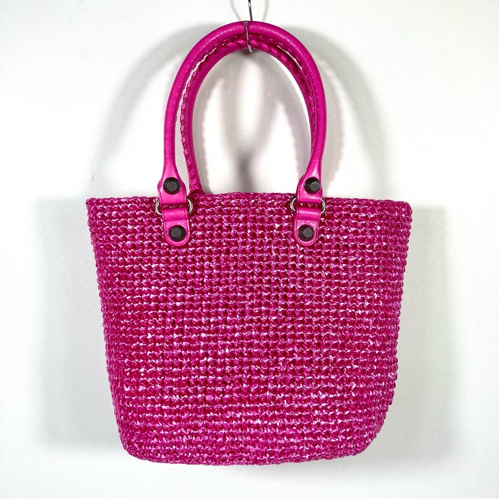 Balenciaga Small Le Cagole Nylon Raffia Tote Pink NWT - Picture 5 of 17